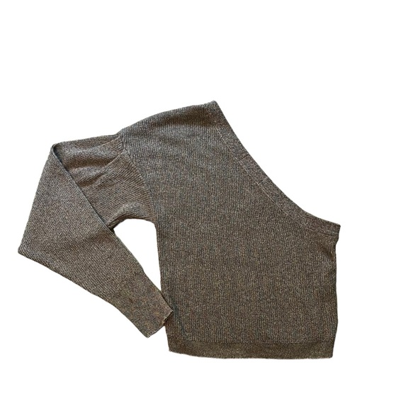 Mod On Trend Purple Shimmer Ribbed Knit Cropped One Shoulder Sweater, Sz L - Picture 10 of 14